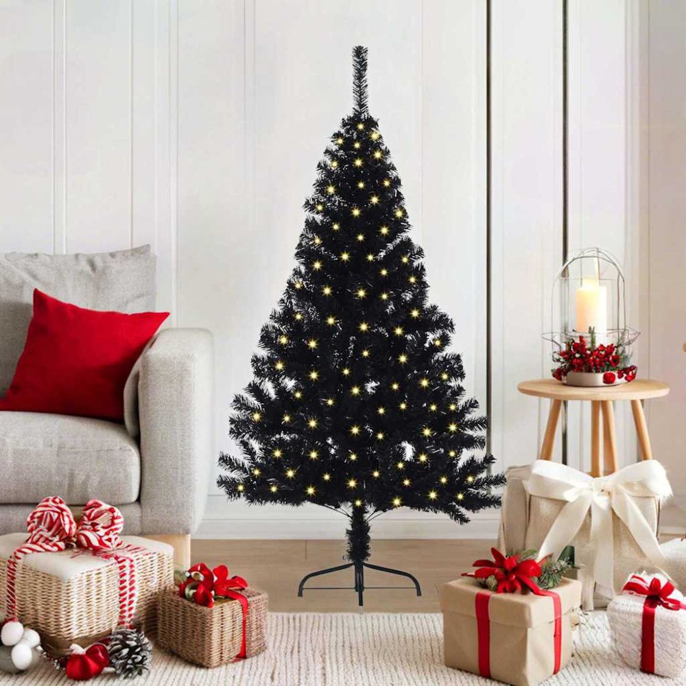 vidaXL Konstgjord Förbelyst Julgran Svart 120 cm PVC