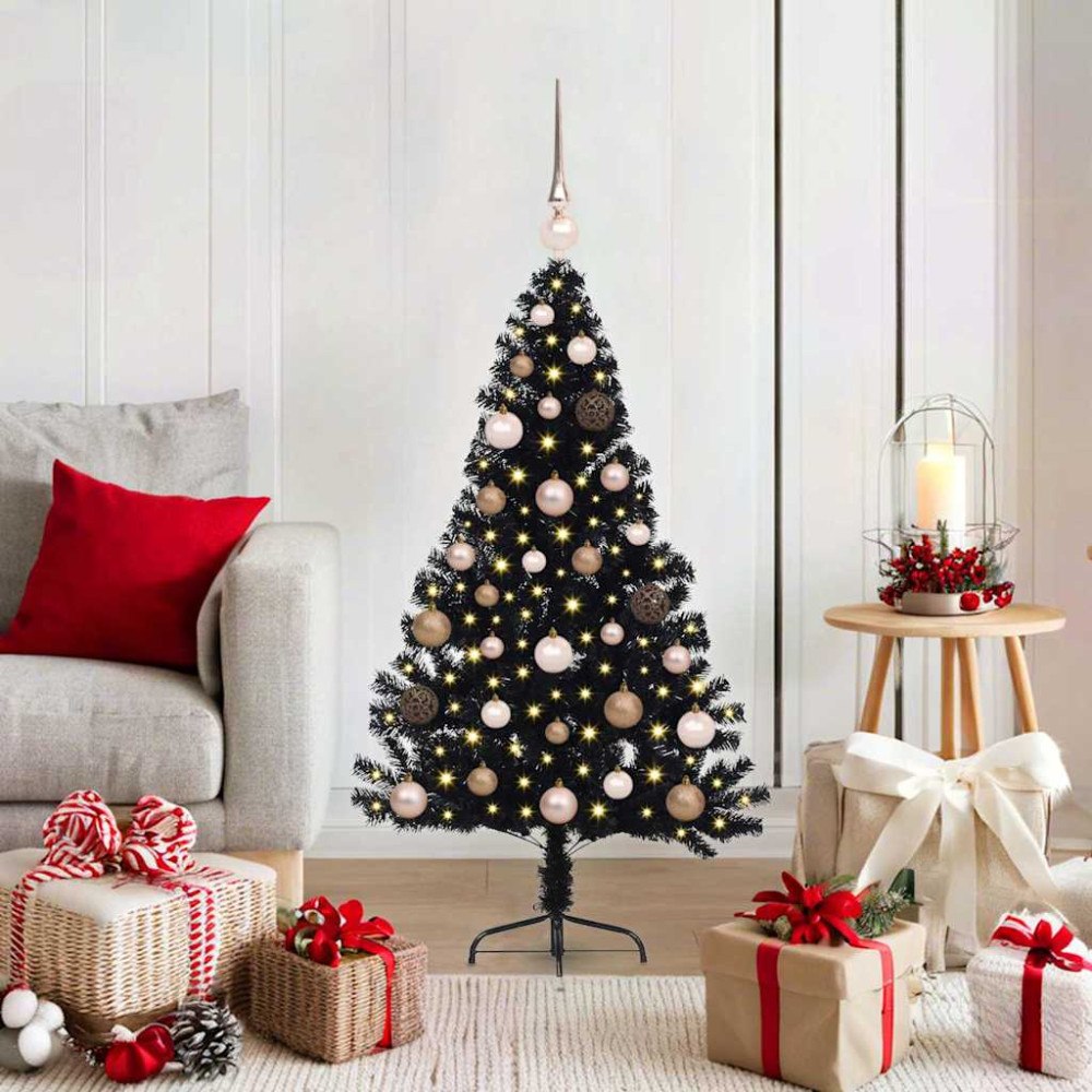 vidaXL Konstgjord Förbelyst Julgran Svart 120 cm PVC