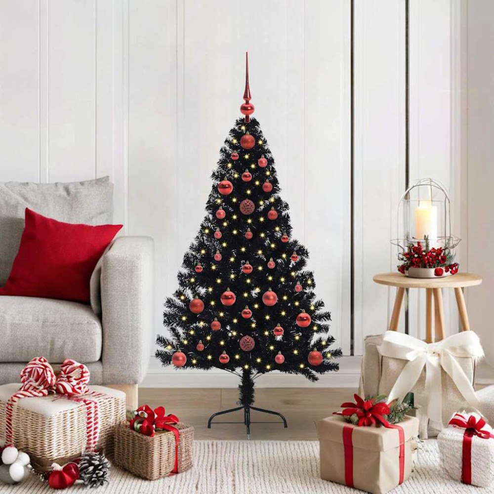 vidaXL Konstgjord Förbelyst Julgran Svart 120 cm PVC