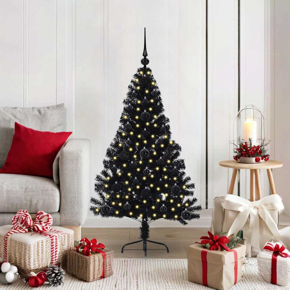 vidaXL Konstgjord Förbelyst Julgran Svart 120 cm PVC