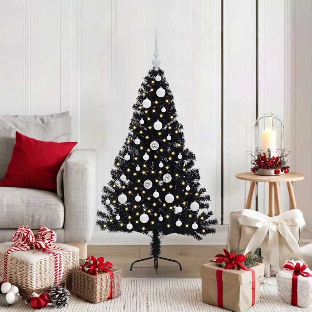 vidaXL Konstgjord Förbelyst Julgran Svart 120 cm PVC