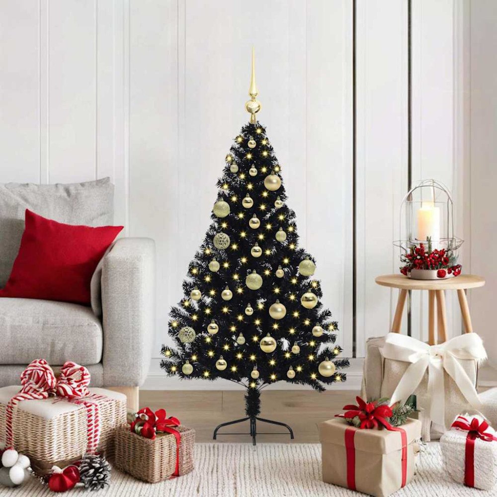 vidaXL Konstgjord Förbelyst Julgran Svart 120 cm PVC