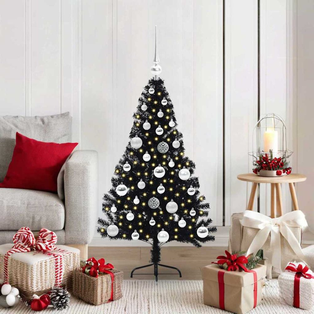 vidaXL Konstgjord Förbelyst Julgran Svart 120 cm PVC