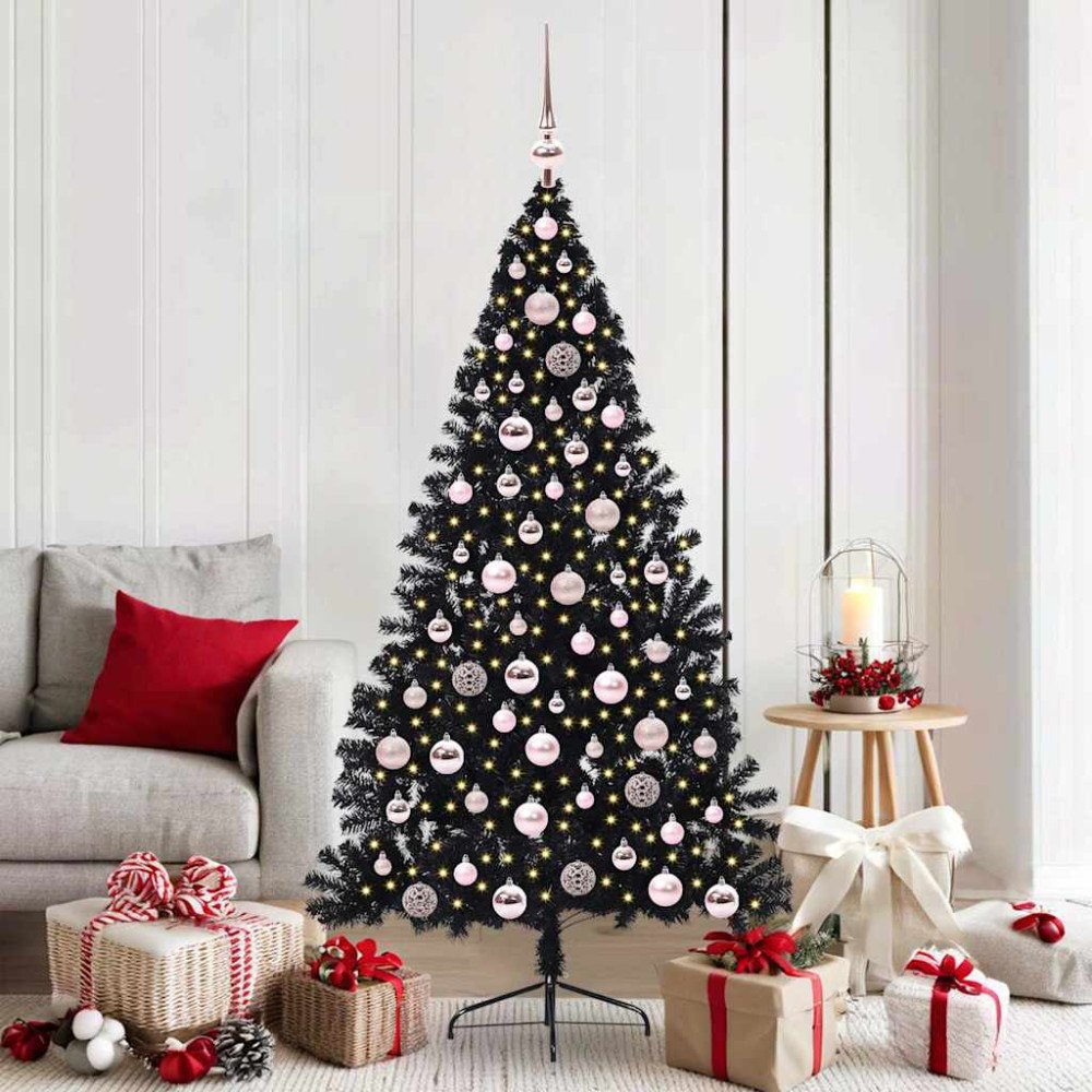 vidaXL Konstgjord Förbelyst Julgran Svart 180 cm PVC