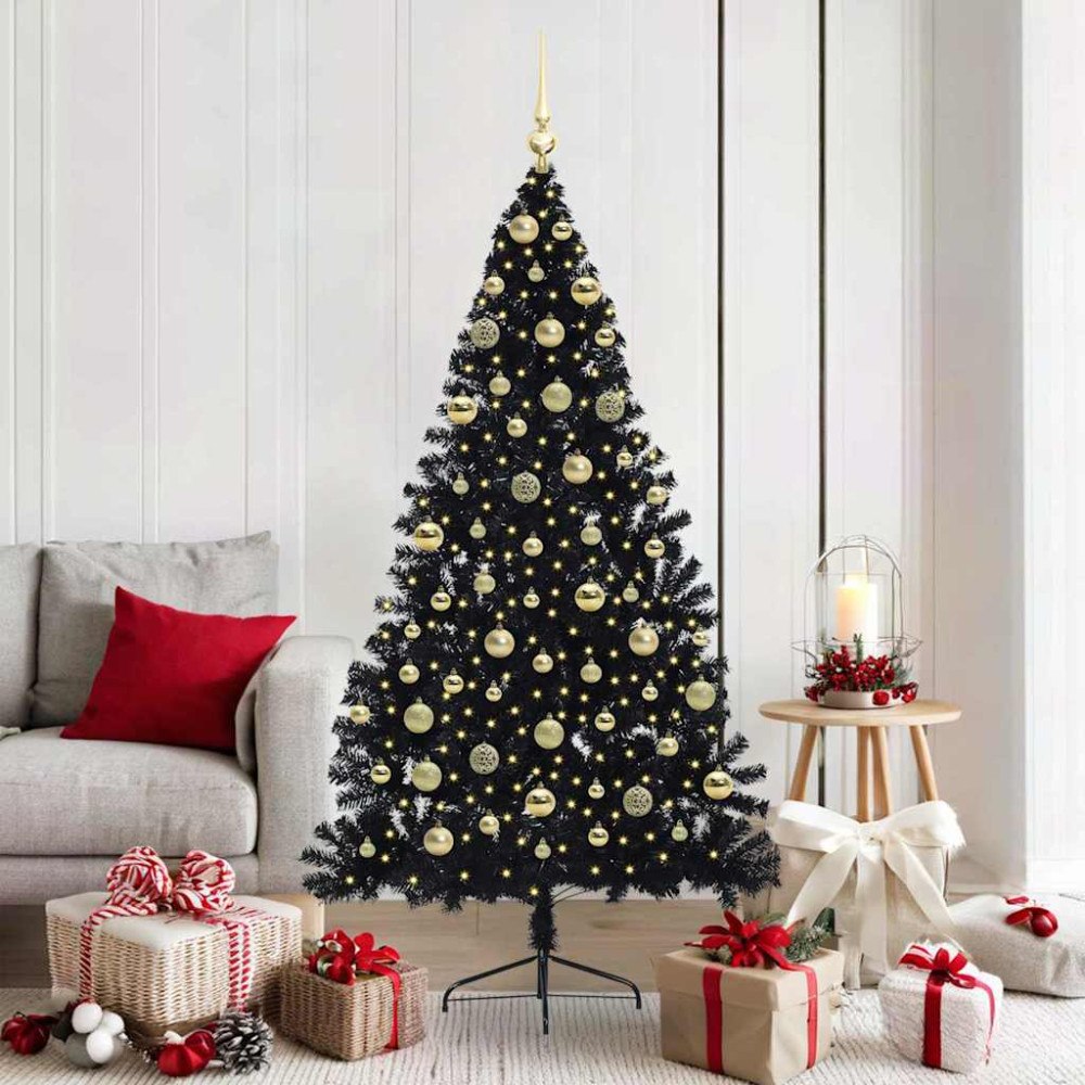vidaXL Konstgjord Förbelyst Julgran Svart 180 cm PVC