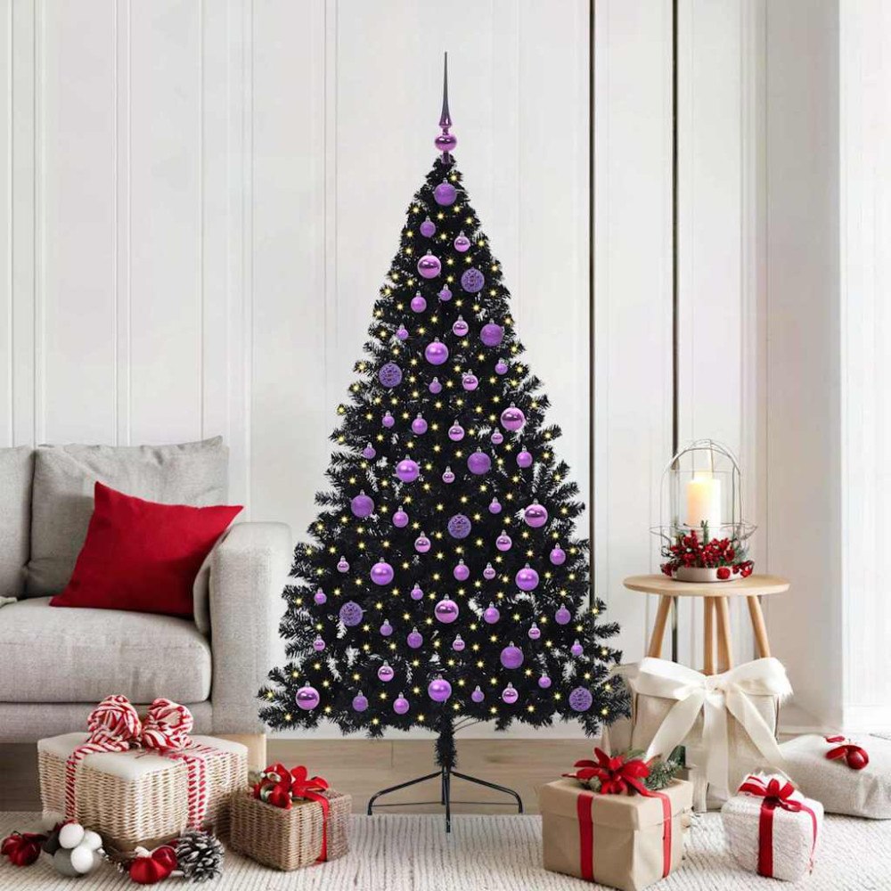 vidaXL Konstgjord Förbelyst Julgran Svart 180 cm PVC