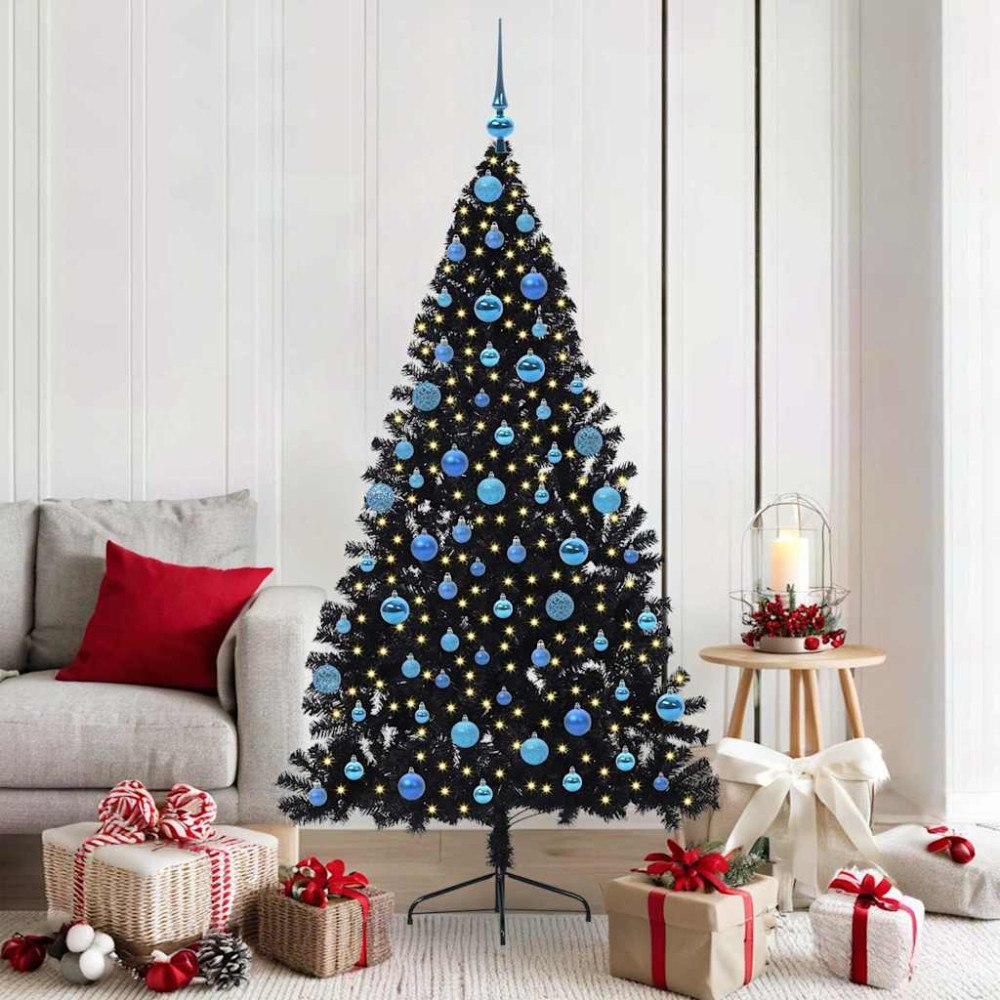vidaXL Konstgjord Förbelyst Julgran Svart 180 cm PVC