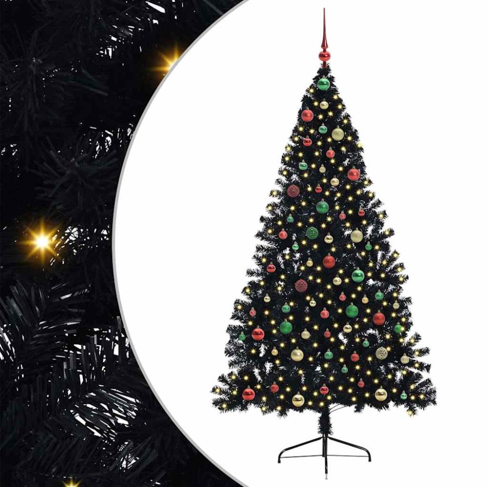 vidaXL Konstgjord Förbelyst Julgran Svart 180 cm PVC