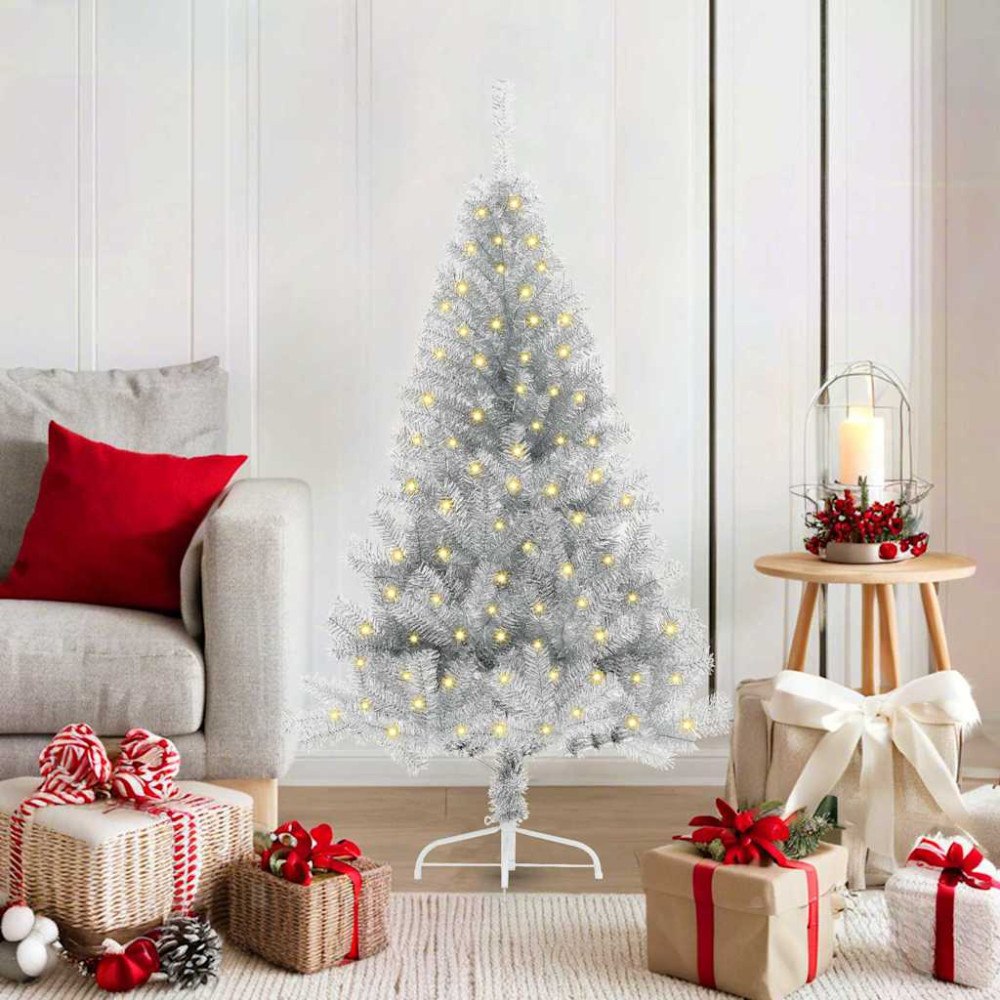 vidaXL Konstgjord Förbelyst Julgran Silver 120 cm PET