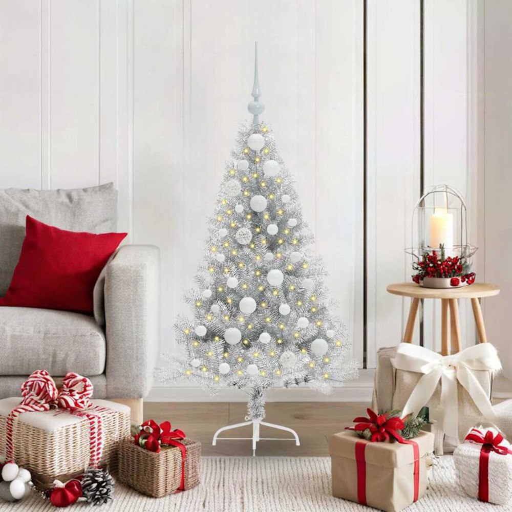 vidaXL Konstgjord Förbelyst Julgran Silver 120 cm PET