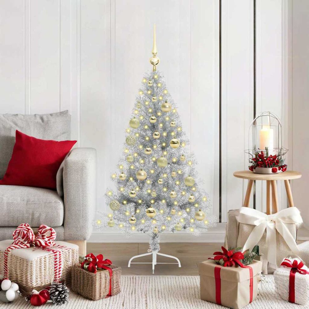 vidaXL Konstgjord Förbelyst Julgran Silver 120 cm PET