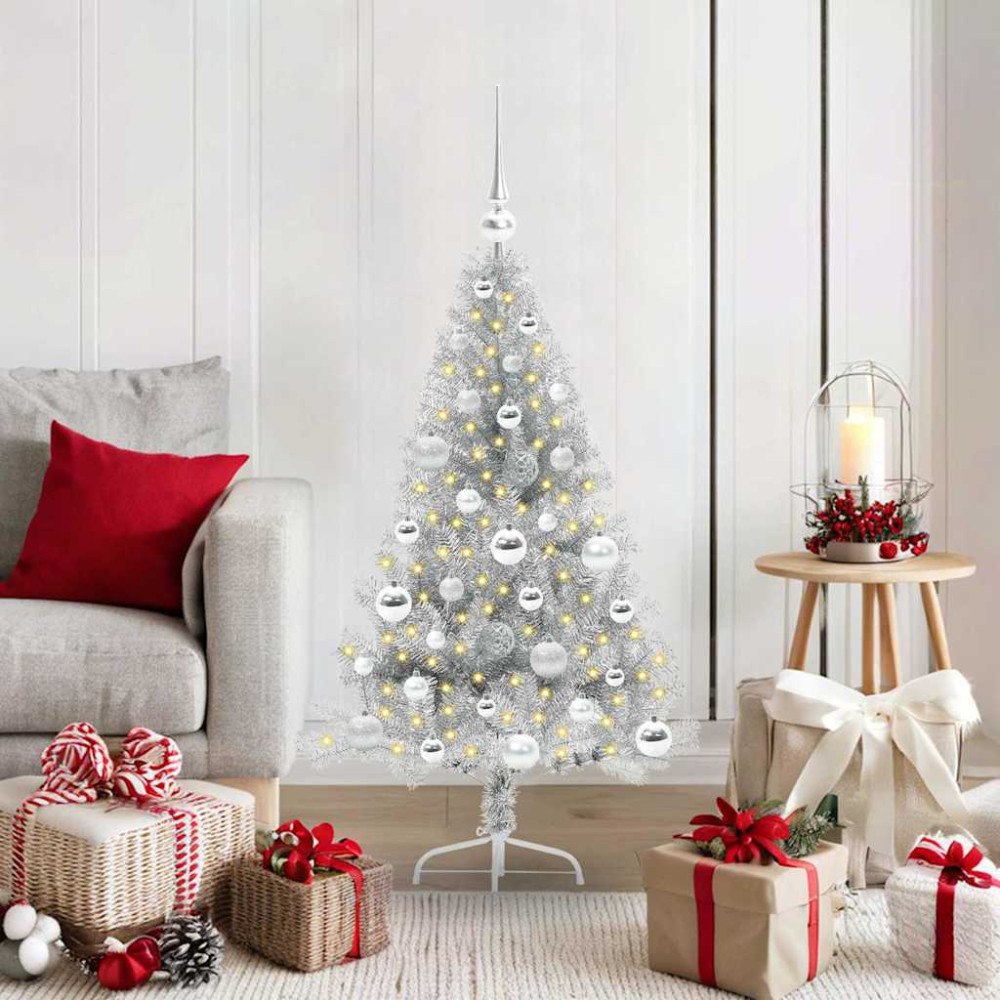vidaXL Konstgjord Förbelyst Julgran Silver 120 cm PET