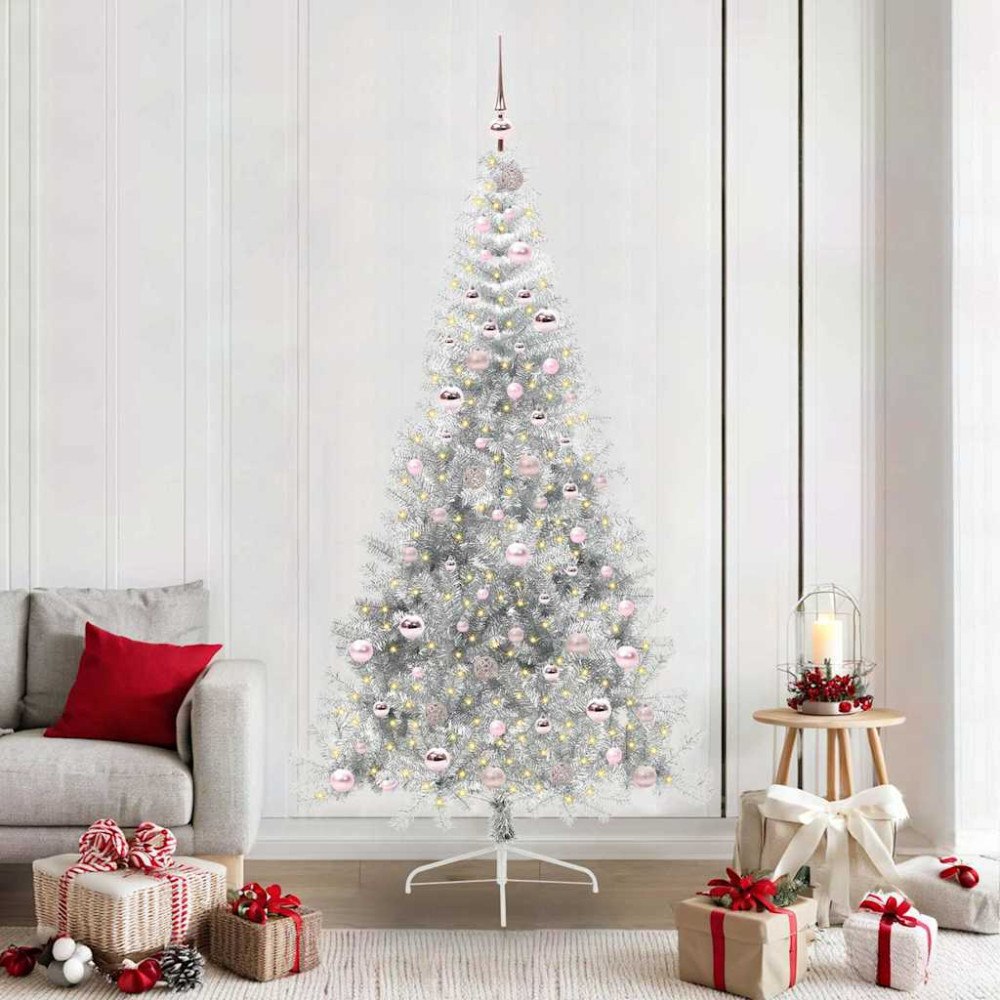 vidaXL Konstgjord Förbelyst Julgran Silver 210 cm PET