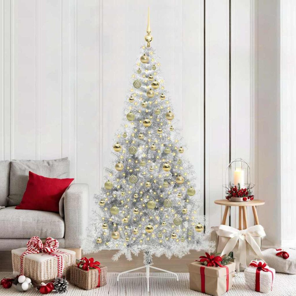 vidaXL Konstgjord Förbelyst Julgran Silver 210 cm PET