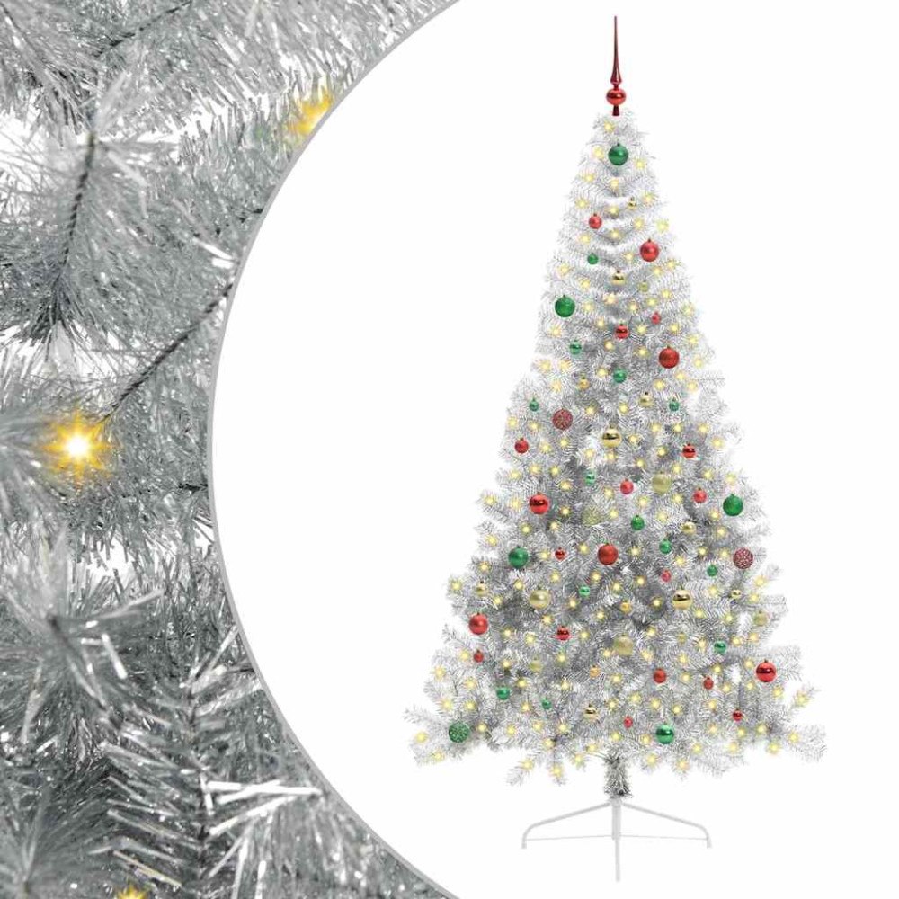 vidaXL Konstgjord Förbelyst Julgran Silver 210 cm PET