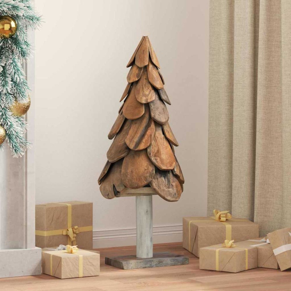 vidaXL Julgran med stativ Brun 90 cm Massivt teakträ