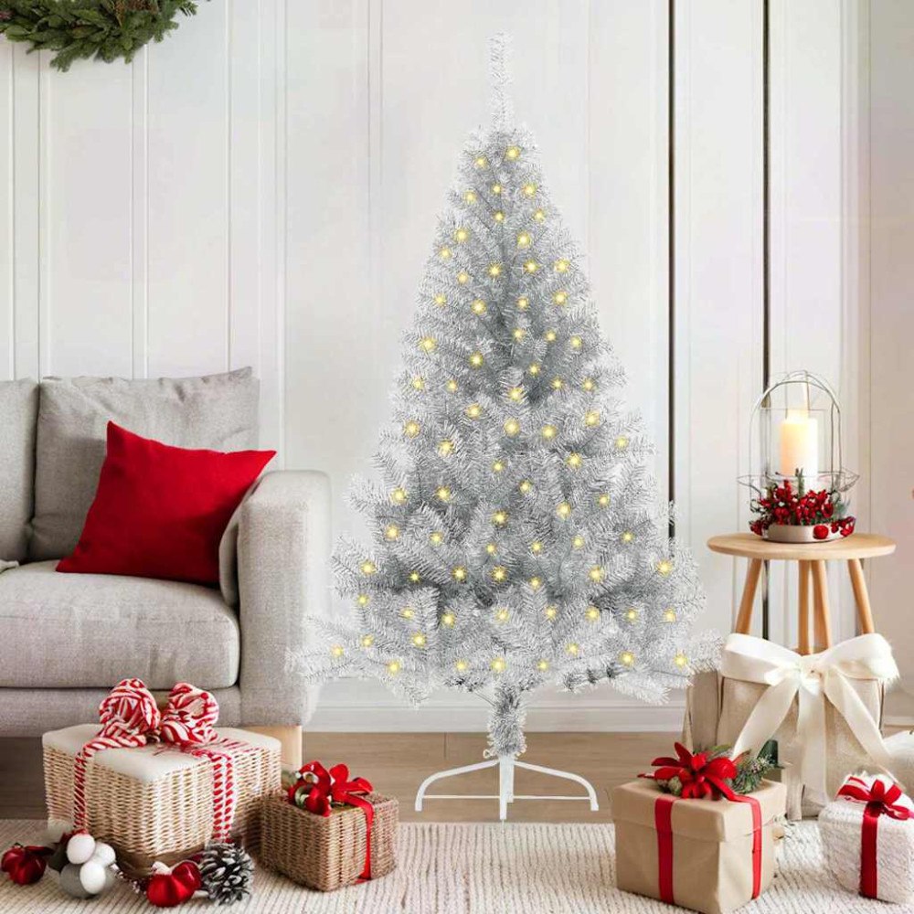 vidaXL Konstgjord Förbelyst Julgran Silver 150 cm PET