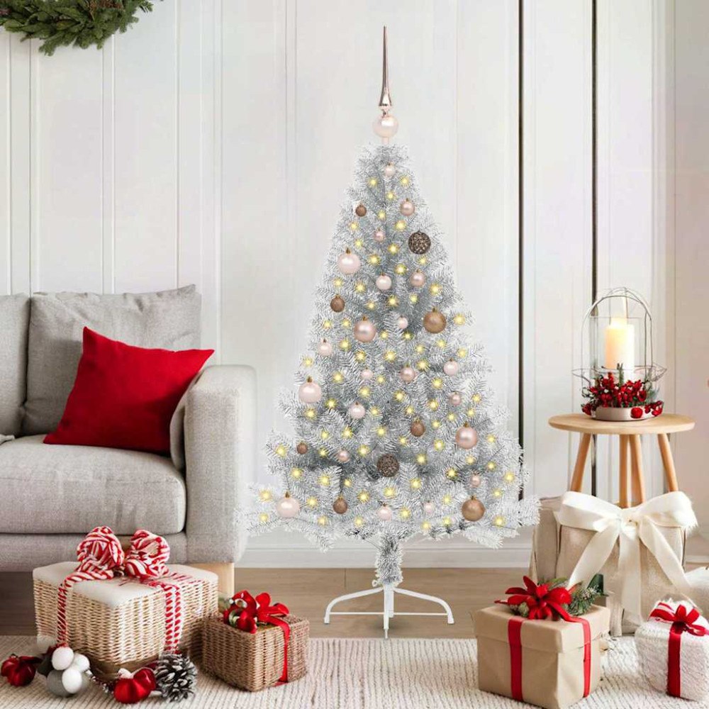 vidaXL Konstgjord Förbelyst Julgran Silver 150 cm PET
