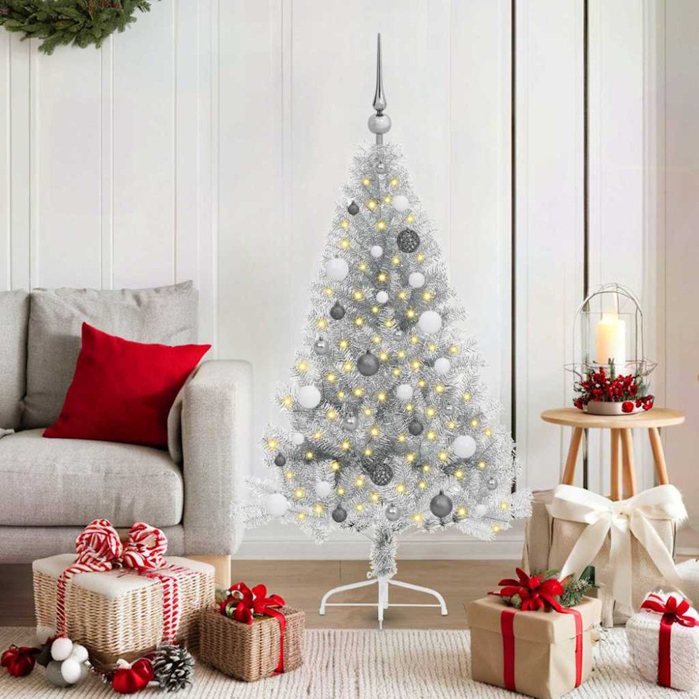vidaXL Konstgjord Förbelyst Julgran Silver 150 cm PET