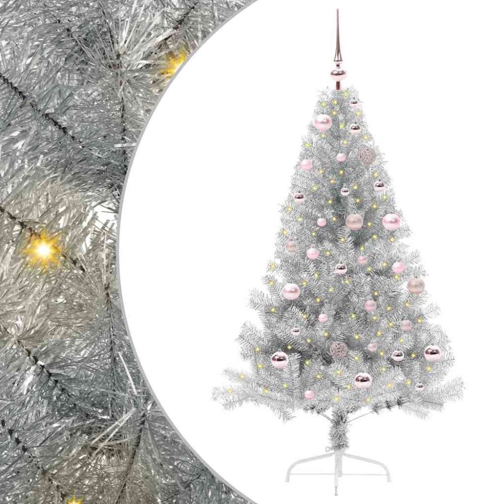 vidaXL Konstgjord Förbelyst Julgran Silver 150 cm PET