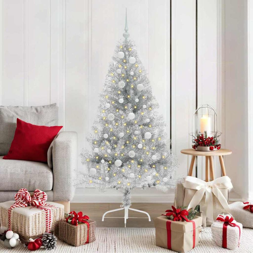 vidaXL Konstgjord Förbelyst Julgran Silver 150 cm PET