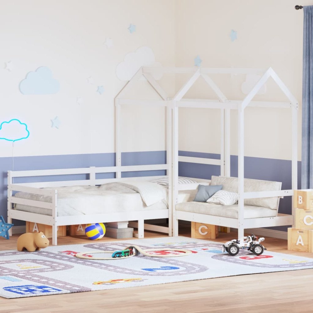vidaXL Dagbädd med bänk och tak vit 80x200 cm massiv furu