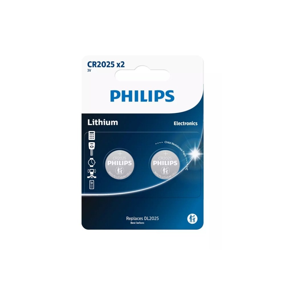 Philips Philips Minicells Batteri CR2025P2/01B, Engångsbatteri, Liti...