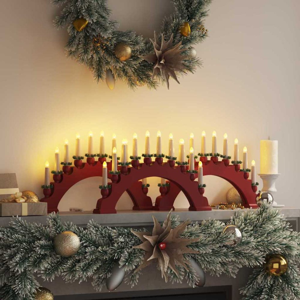 vidaXL Julbåge med 10 LED-ljus 3 pcs Röd 47 x 5 x 29 cm Massiv furu