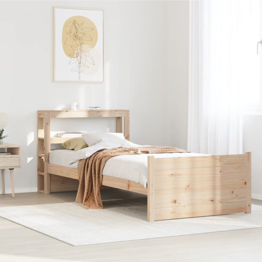vidaXL Sängram med huvudgavel 100x200 cm massiv furu
