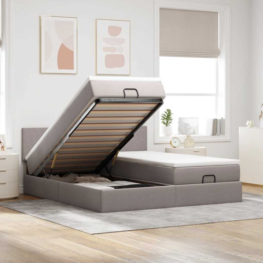 vidaXL Ottoman sängram med madrasser taupe 160x200 cm tyg