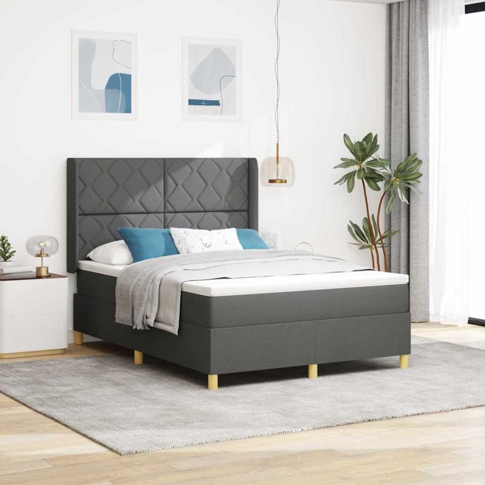 vidaXL Resårsäng med madrass med huvudgavel Mörkgrå 140 x 190 cm tyg