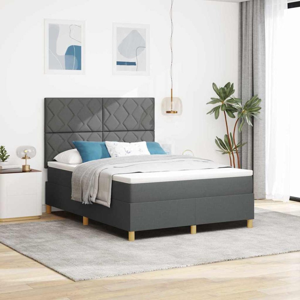 vidaXL Bäddfjäder med madrass med huvudgavel Mörkgrå 140 x 190 cm tyg