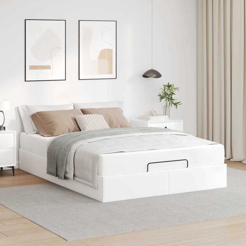 vidaXL Sängram med madrass med madrass Ren vit 140 x 190 cm Konstläder