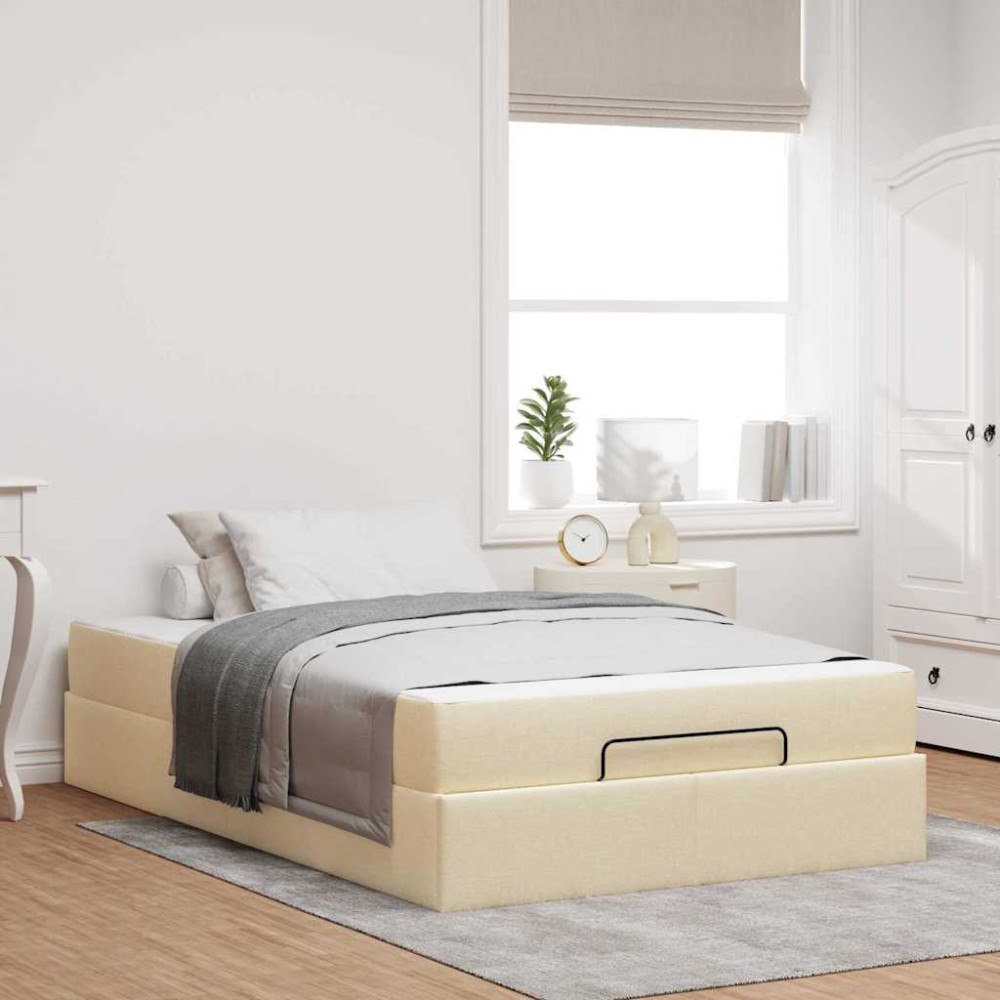 vidaXL Sängram med madrass Kräm 120 x 190 cm tyg