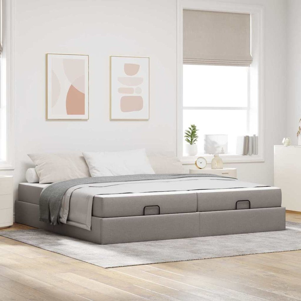 vidaXL Sängram med lagring Taupe 200 x 200 cm tyg
