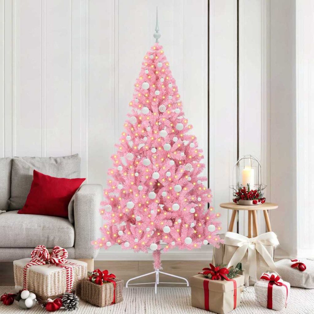 vidaXL Konstgjord Förbelyst Julgran med 300 LED-lampor Rosa 180 cm PVC