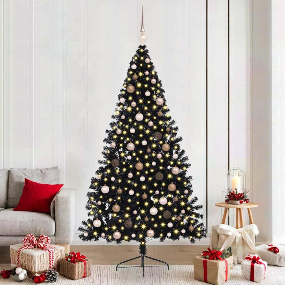 vidaXL Konstgjord Förbelyst Julgran Svart 210 cm PVC