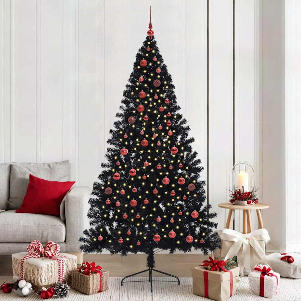 vidaXL Konstgjord Förbelyst Julgran Svart 210 cm PVC