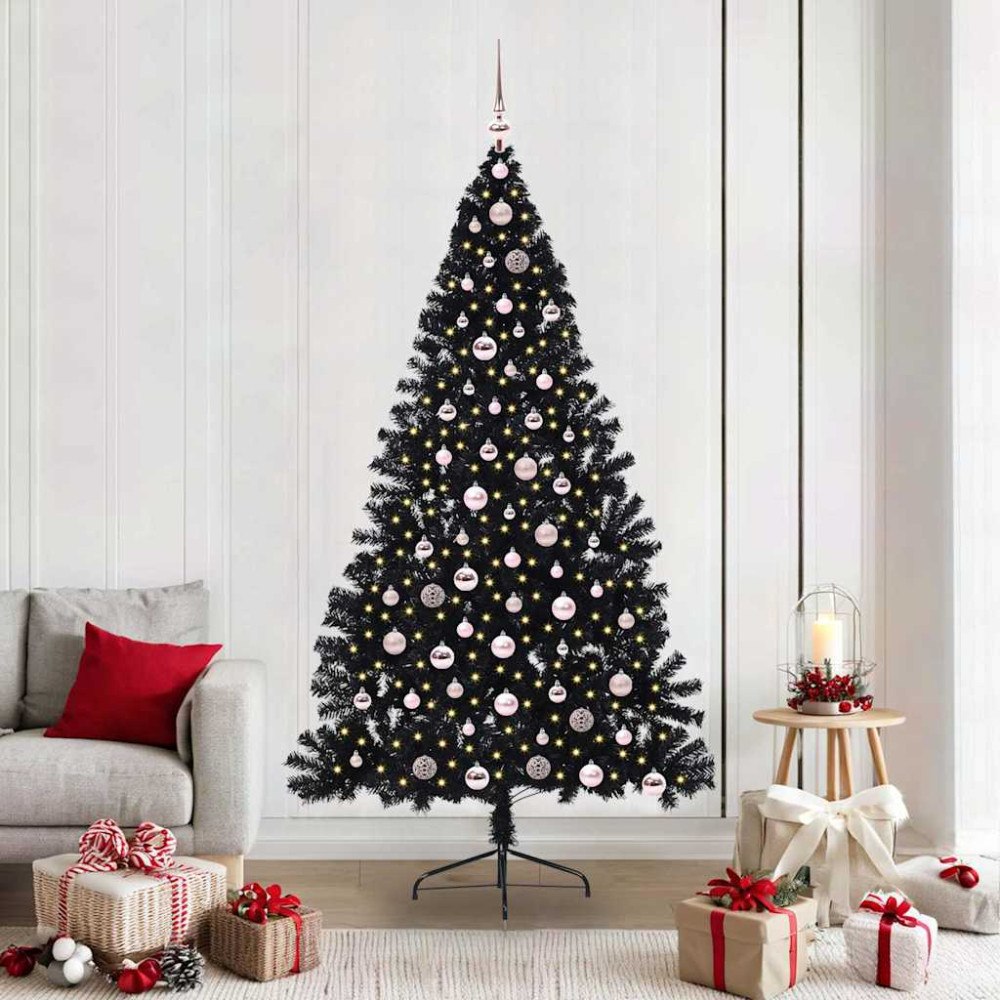 vidaXL Konstgjord Förbelyst Julgran Svart 210 cm PVC