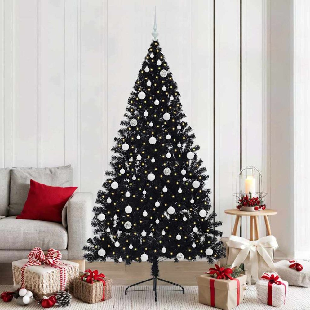 vidaXL Konstgjord Förbelyst Julgran Svart 210 cm PVC