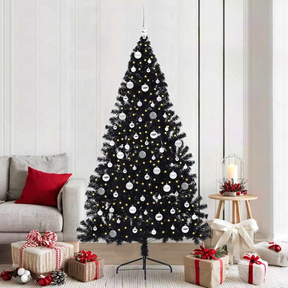 vidaXL Konstgjord Förbelyst Julgran Svart 210 cm PVC