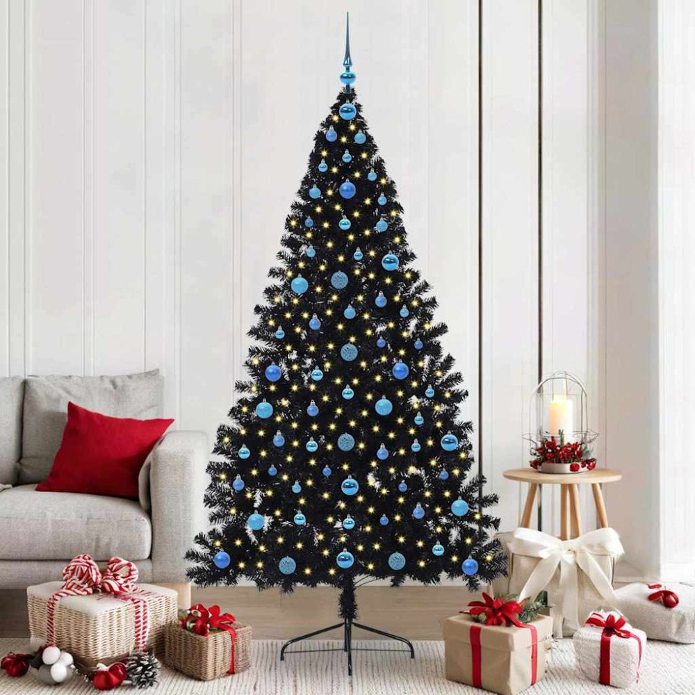 vidaXL Konstgjord förbelyst julgran Svart 210 cm PVC