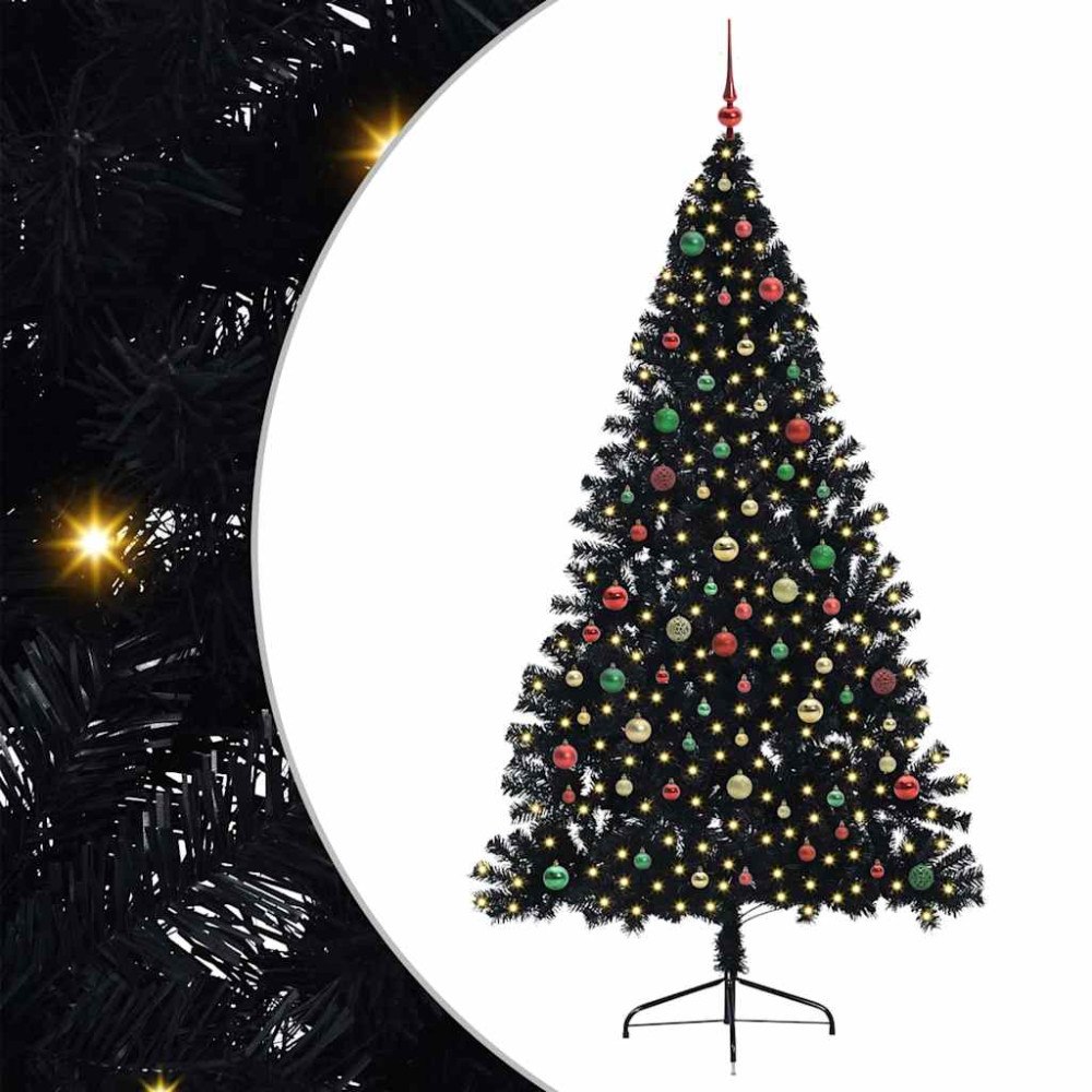 vidaXL Konstgjord Förbelyst Julgran Svart 210 cm PVC