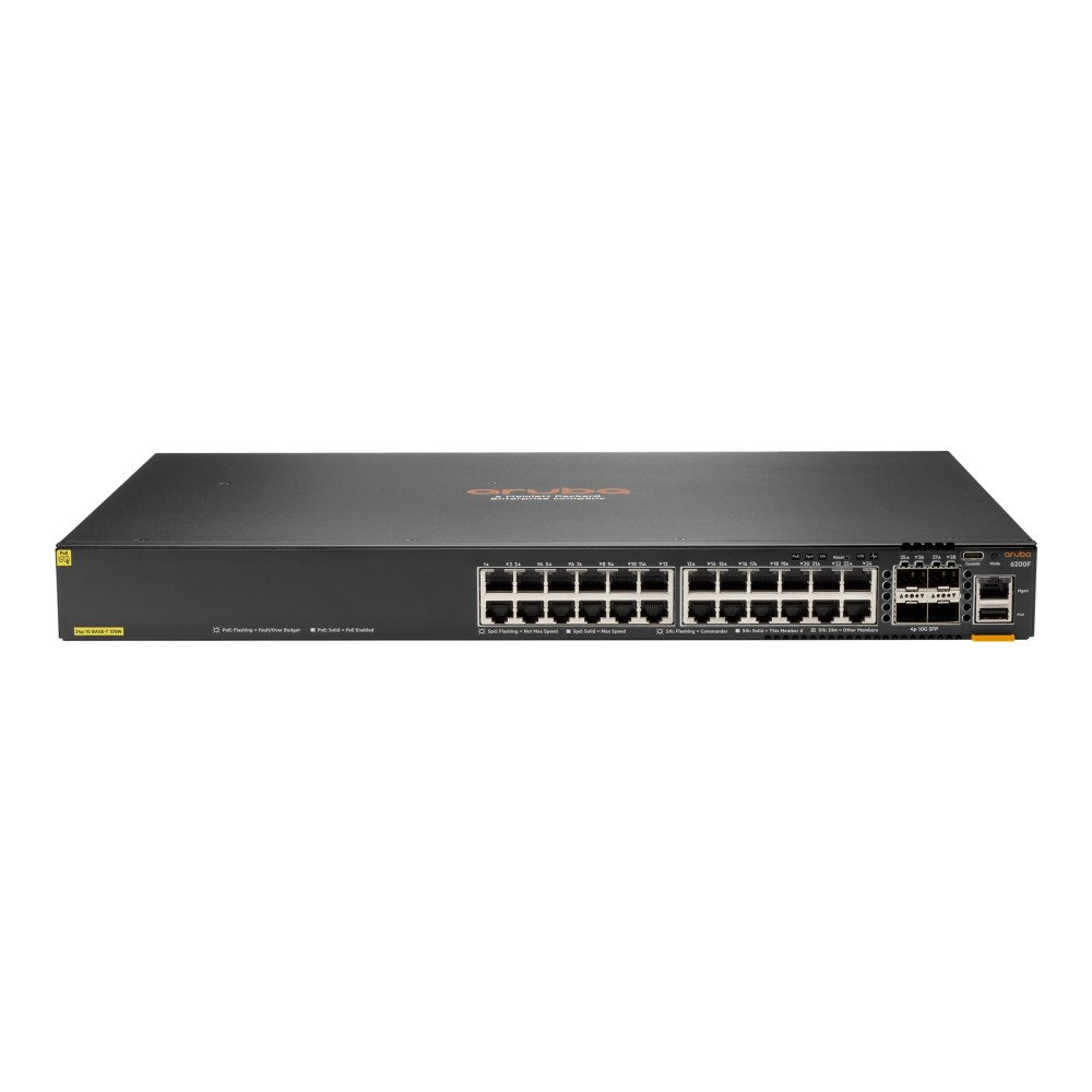 Hewlett Packard Enterprise HPE Aruba 6200F 24G Class4 PoE 4SFP+ 370W Switch - switch - max. staplingsavstånd 10 kms - 24 portar - Administrerad - r...