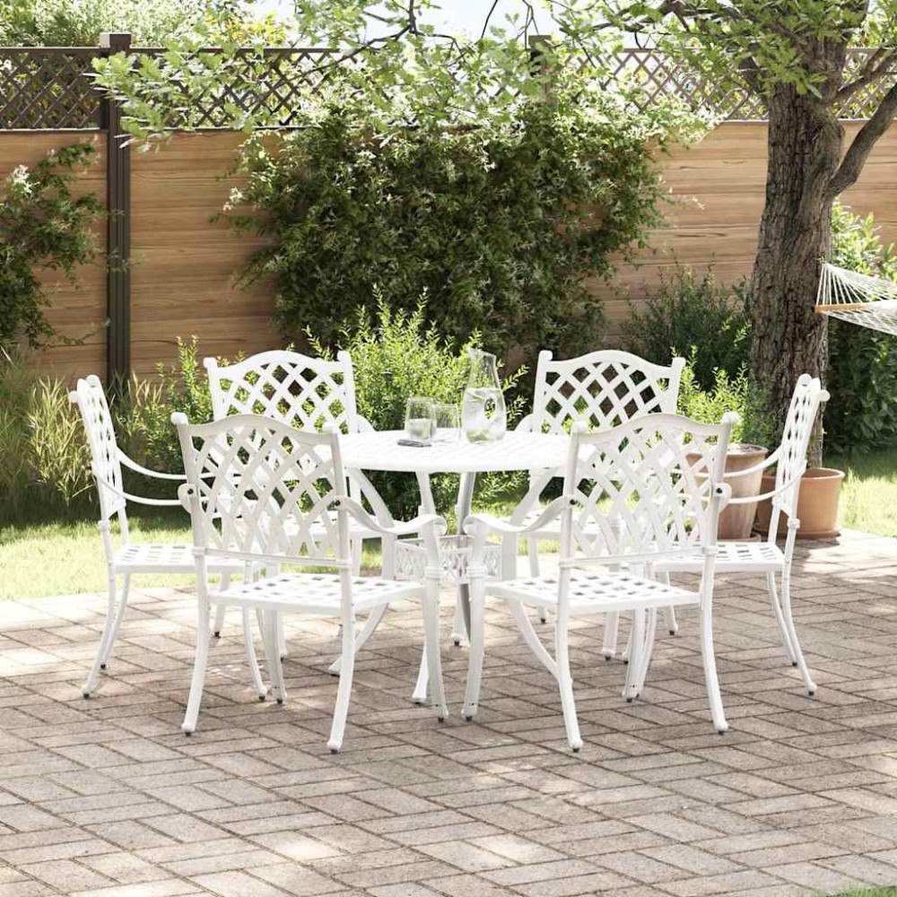 vidaXL Trädgårdsmöbelset 7 pcs Vit Aluminium