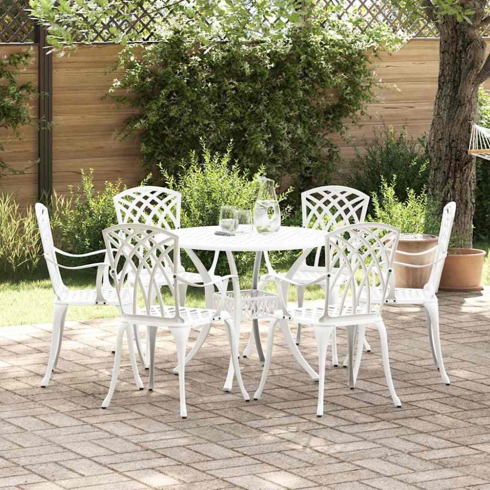 vidaXL Trädgårdsmöbelset 7 pcs Vit Aluminium