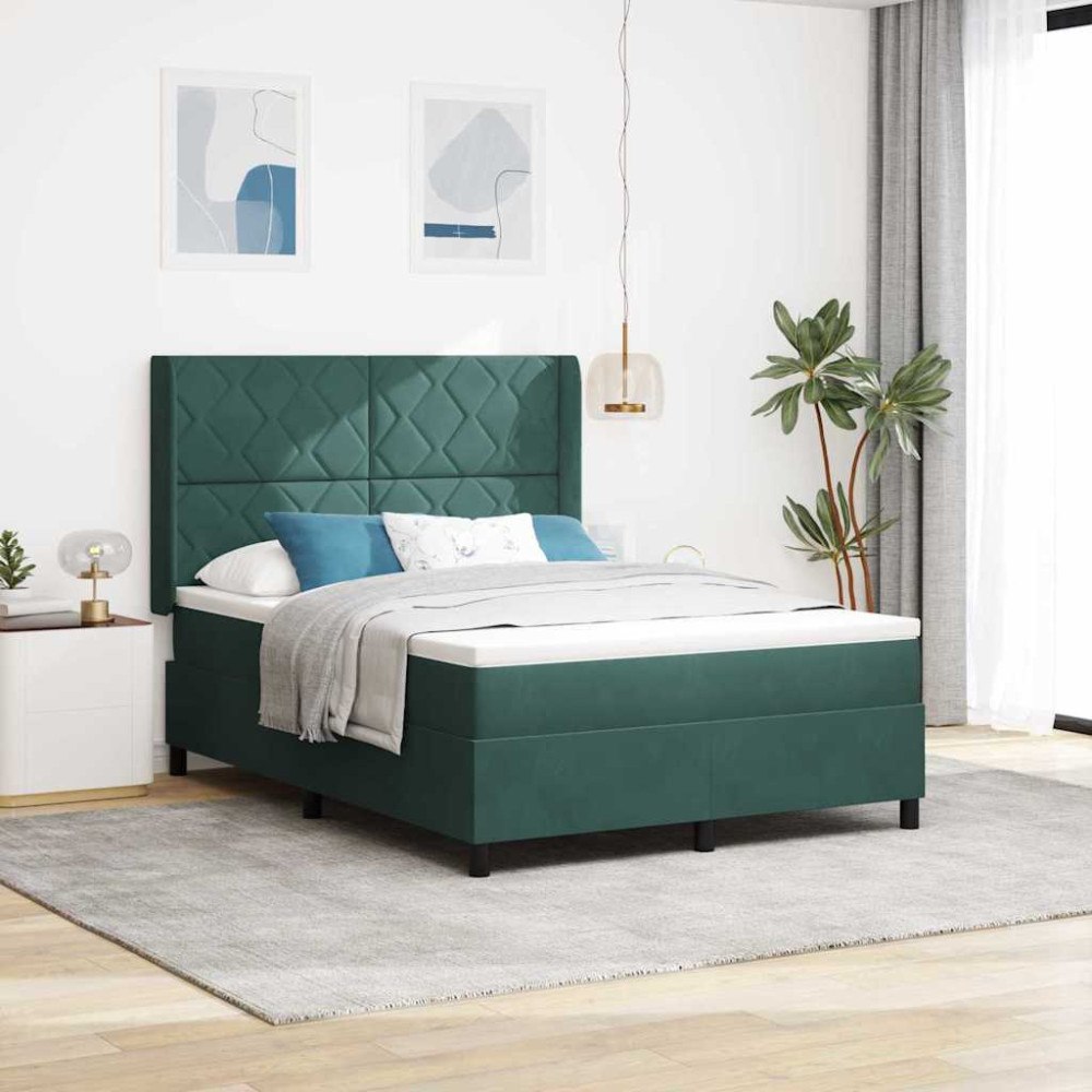 vidaXL Bäddfjäder med LED-ljusslingor Mörkgrön 160 x 200 cm Sammet