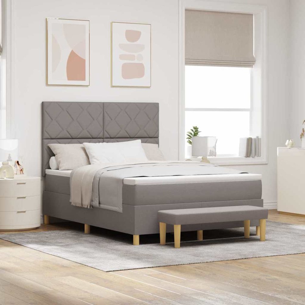 vidaXL Bäddfjäder med kudde med huvudgavel Taupe 200 x 140 cm tyg
