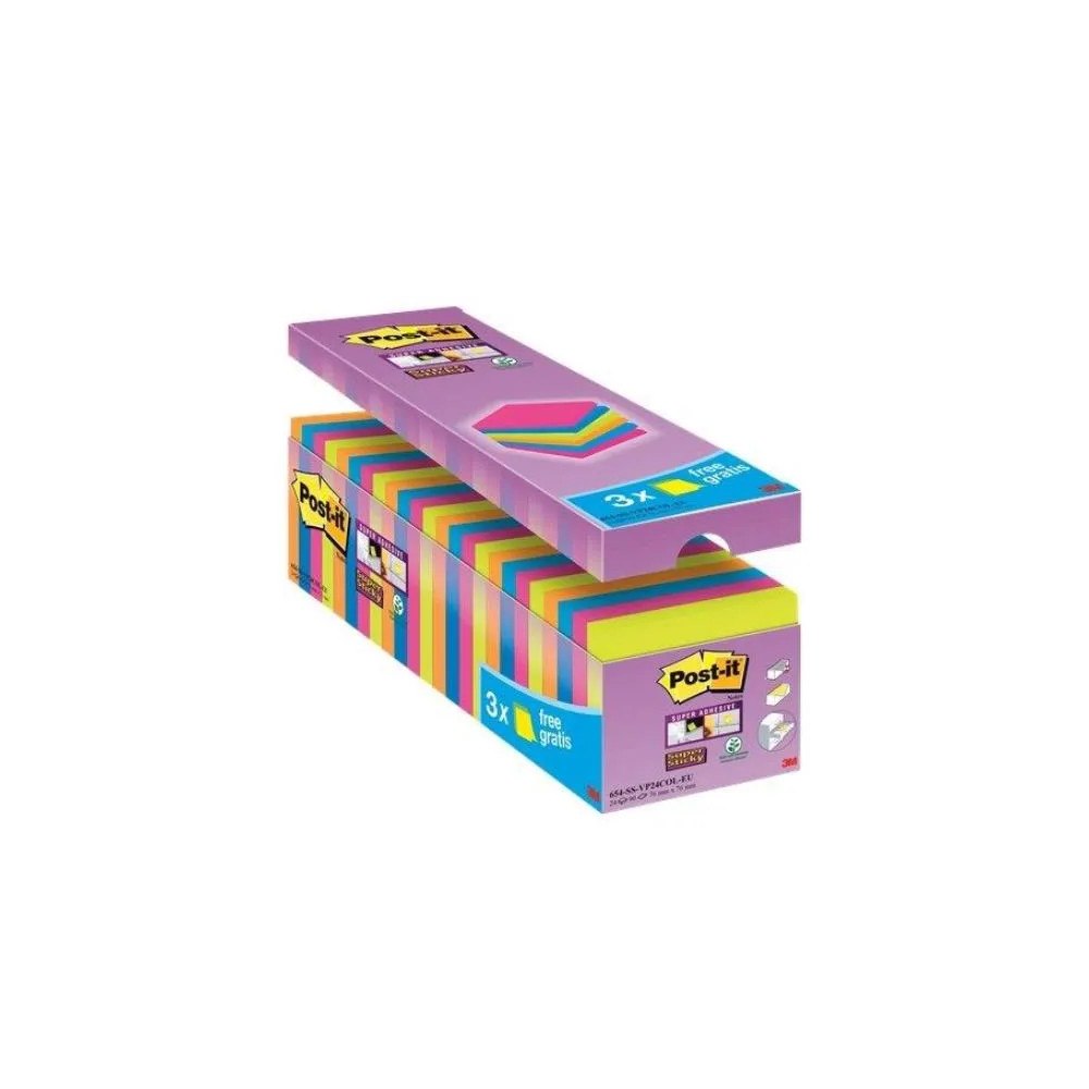 3M 3M 654SE24P, Torg, Blå, Grön, Orange, Rosa, papper, 76 mm, 7...
