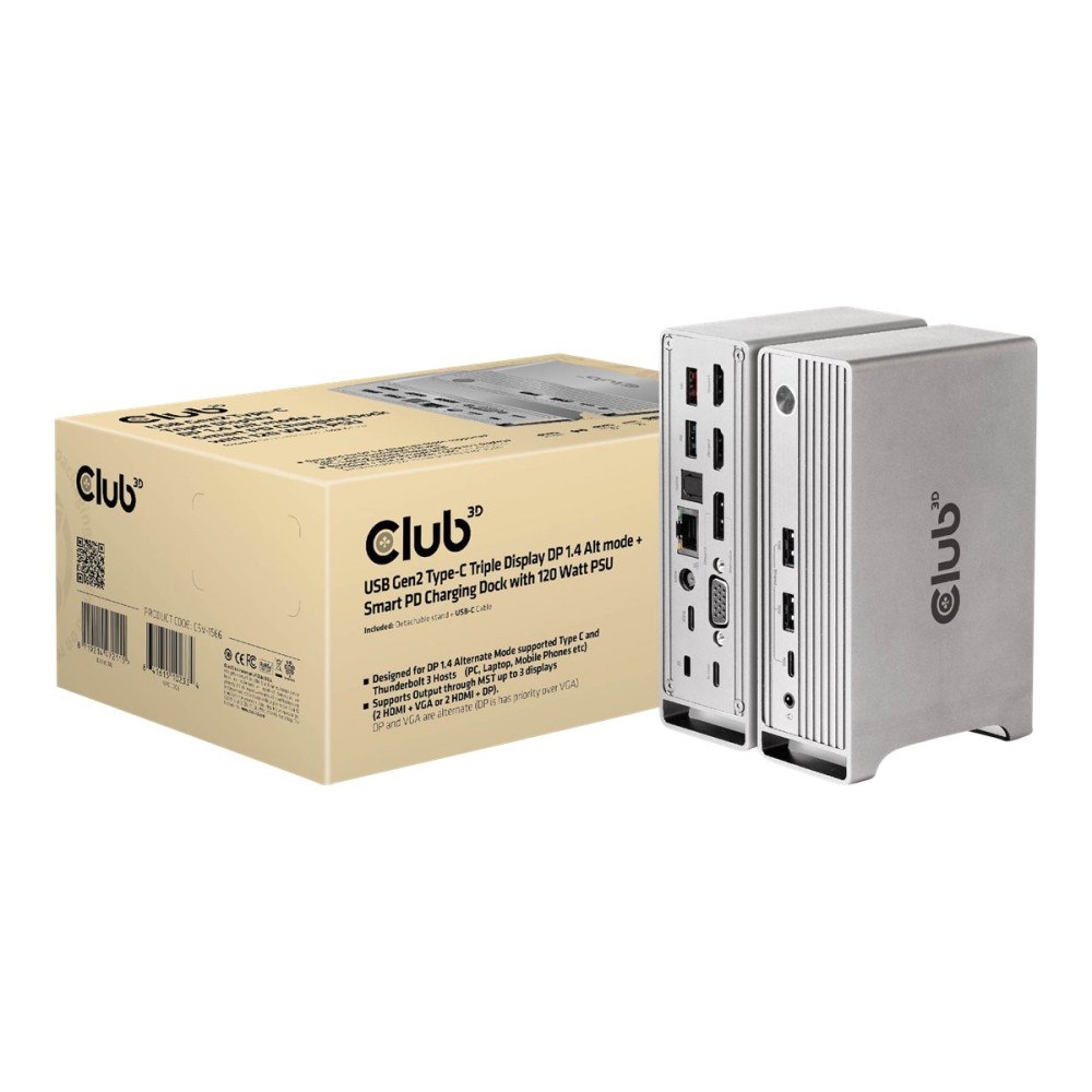 Club-3d Club 3D - dockningsstation - USB-C - VGA, 2 x HDMI, DP - 1GbE